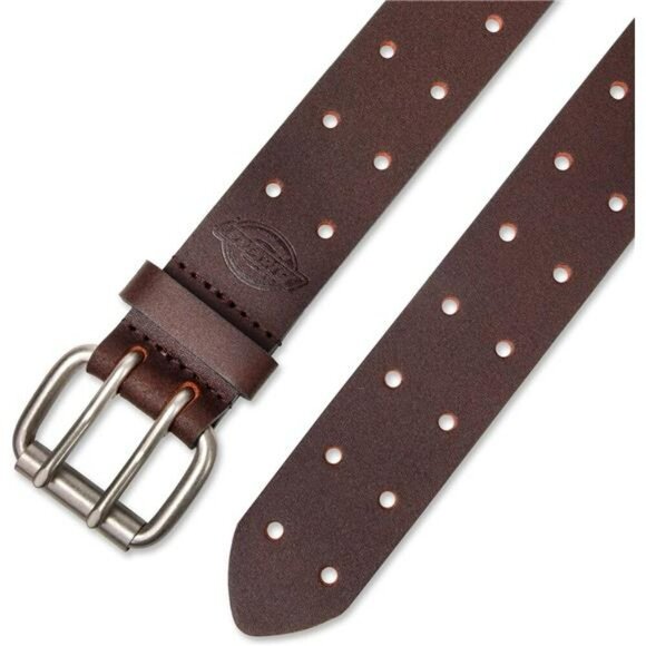Mens Leather Belt Double Prong Adjustable Buckle Casual Jeans Work Belt - Picture 5 of 7